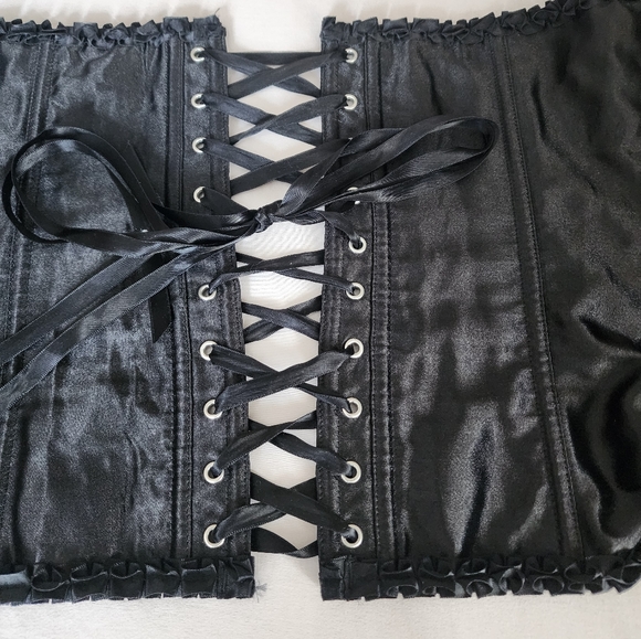 Black Living Dead Souls Satin Lace Up Corset XL - Picture 5 of 7
